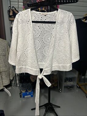 Stella Martini Eyelet Tie-Front Tunic White boho beach made in Italy size medium